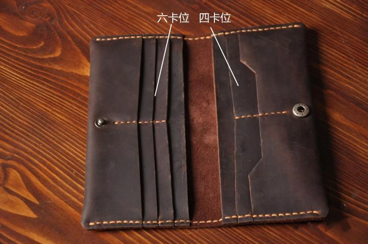 Handmade Vintage Crazy horse Genuine Leather Wallet Men Wallet Leather male Wallet long style Clutch Bag Male purse Money Clips