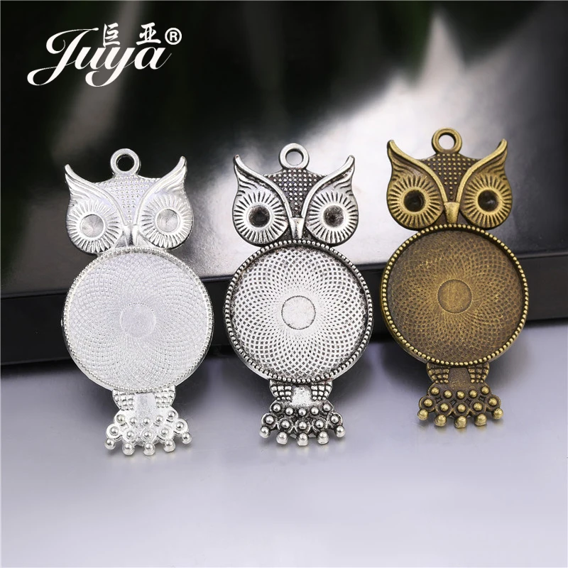 

JUYA 5pcs/lot 25mm Zinc Alloy Owl Cabochon Settings Bezel Blank Trays Fit 25mm Glass For Pendant DIY Jewelry Making Accessories