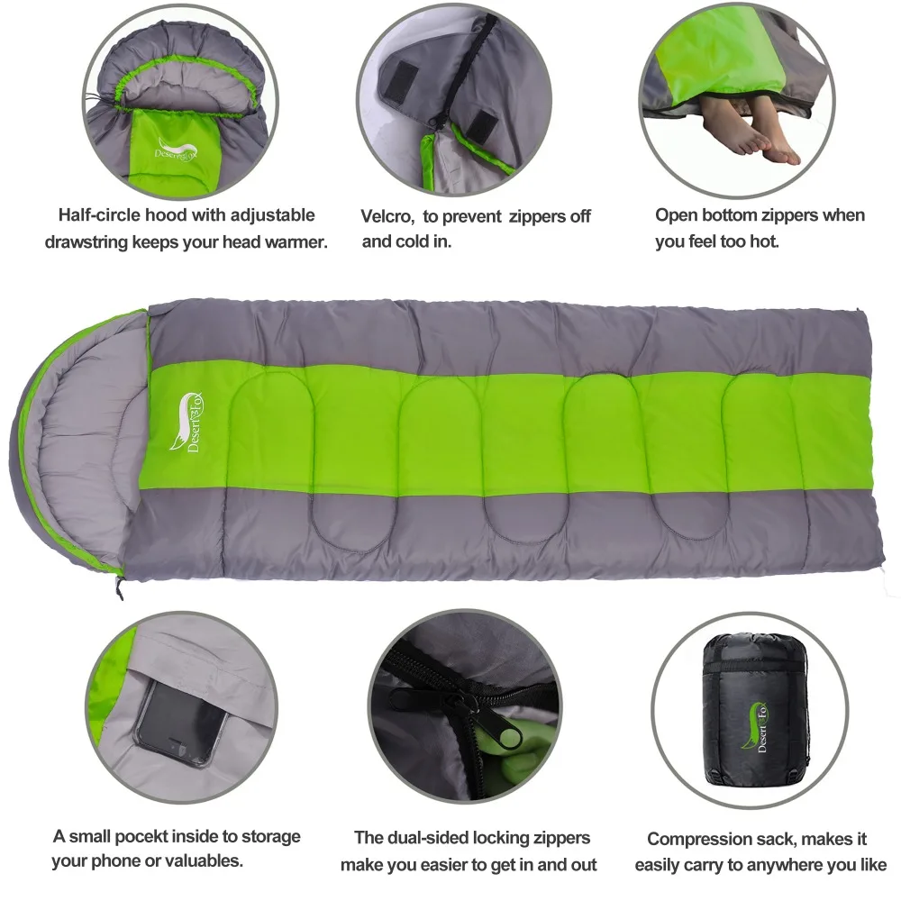 Desert&Fox Camping Sleeping Bag 220x85cm Envelope Waterproof Shell Lightweight Sleeping Bag Compression Sack for Hiking Travel