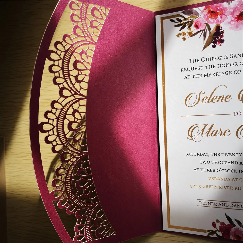 30pcs laser cut bundary pocket card set  +matching envelop+card+RSVP free shipping Custom design and printing