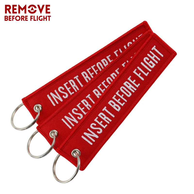 

3 PCS/LOT Fashion Jewelry Keychain for Motorcycles OEM Key Chains Red Embroidery Key Fobs INSERT BEFORE FLIGHT Key Chain Tags