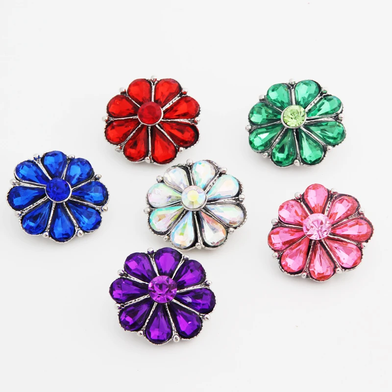 Hot KZ1198 Elegant Flowers Rhinestone 18mm snap buttons fit DIY beauty snaps Bangles necklaces jewelry wholesale