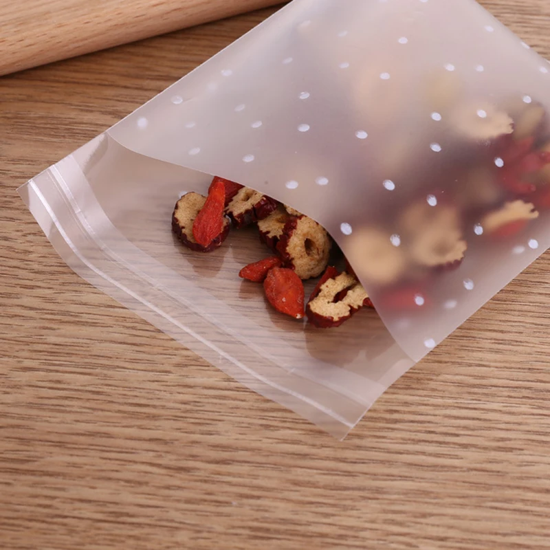 100pcs/lot Gift Bags Translucent Dots Plastic Bags Cookie Cupcake Wrapper Self-adhesive Packaging Bags Birthday Christmas Party