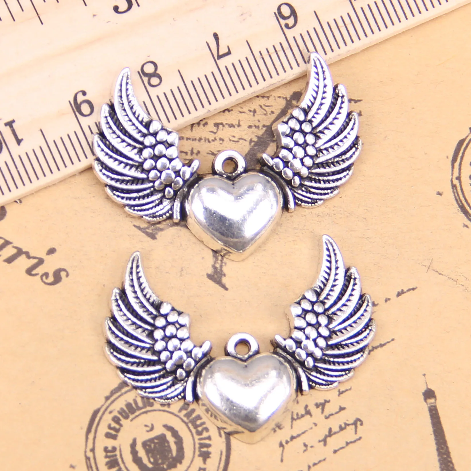 26pcs Jewelry Charms fly heart 36x27mm Antique Silver Plated Pendants Making DIY Handmade Tibetan Silver Jewelry