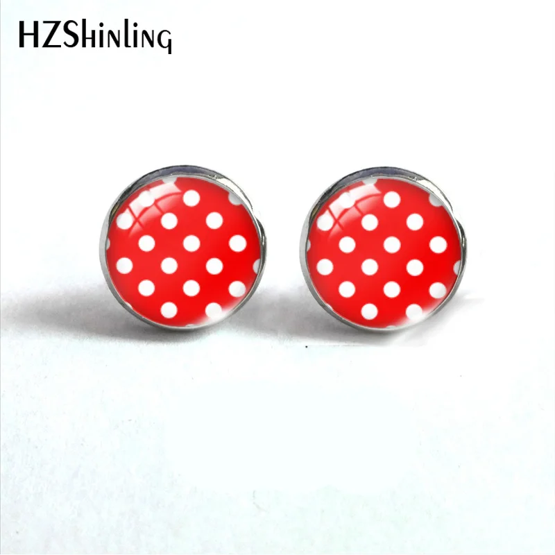 HZSHINLING New Fashion Polka Dot Round Glass Cabochon Stud Earrings Jewelry Fashion Classic Earrings for Women