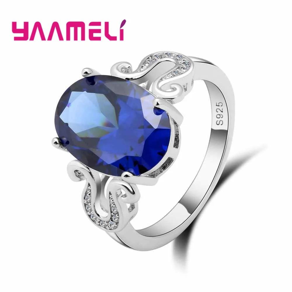 Romantic Fashion Bands Rings Cool Shiny Blue AAA Cubic Zircon Crystal Stone Jewelry Made of 925 Sterling Silver Hot Sale