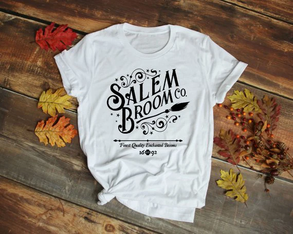 Halloween Witches Salem Graphic Tees Salem Broom Co T-Shirt Cotton Letter Slogan Tumblr Tee Grunge Trendy Vintage t shirts Tops