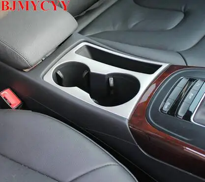 BJMYCYY for Audi A4 B8 A5 Metal Car Water Cup Holder Frame Decal Trim Cover Interior 3D Stickers Accessories Car Styling