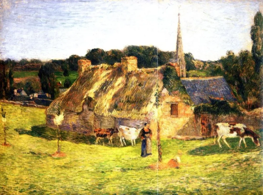 High quality Oil painting Canvas Reproductions Lollichon's Field and the Church of Pont-Aven (1886) by Paul Gauguin hand painted