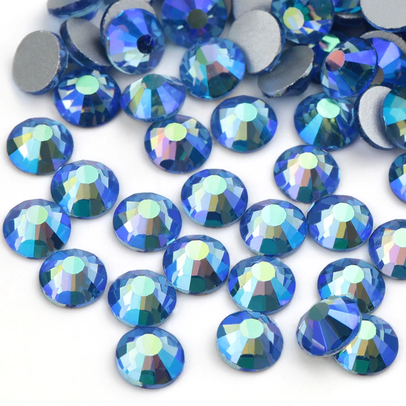 QIAO Light blue AB Crystal Glass SS16 SS20 Nail Art On Rhinestone/Non Hot Fix Rhinestones For Clothes Decoration Gem