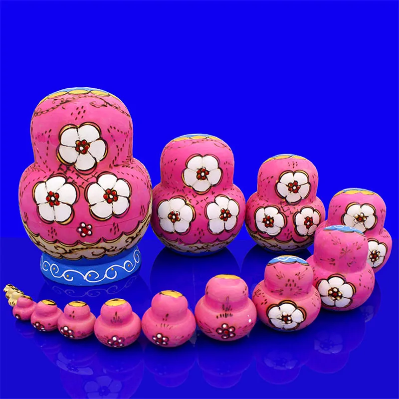 Mnotht 15 Layer Dry Basswood Russian Nesting Dolls Blue& Pink Eudcation DIY Matryoshka Doll Hand-Painted Wooden Toys L30