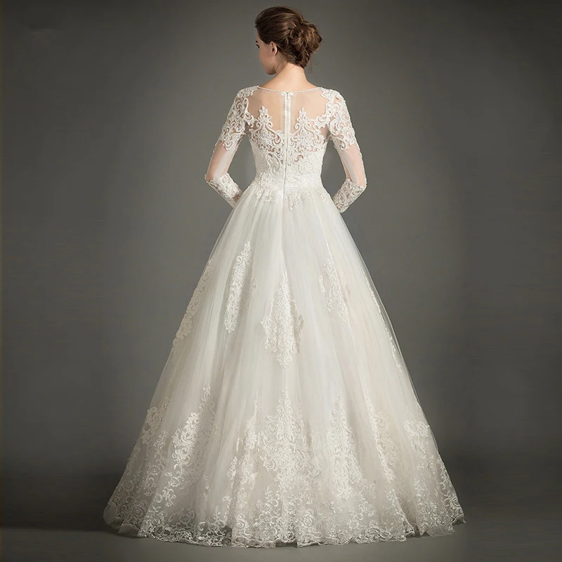 Abiti da sposa di lusso in pizzo con perline di cristallo e scollo a v vedi attraverso abiti da sposa Maxi A-line con maniche Robe De matrimonio