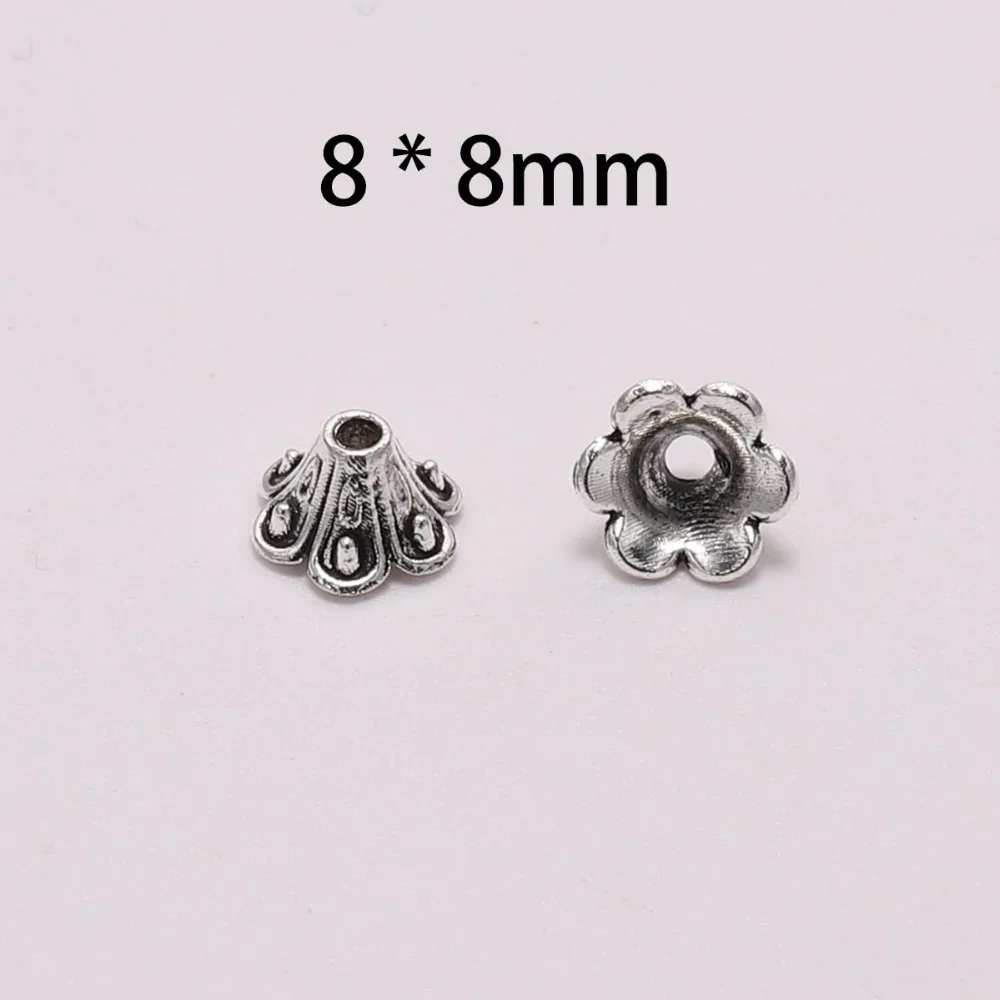 50pcs/Lot Flower Loose Spacer Bead Caps 8mm Tibetan Antique Cone End Beads Cap Filigree For DIY Jewelry Finding Making