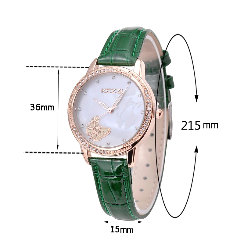 Luxury Brand KEZZI Leather Strap Woman Quartz Watches Creative Inlay Butterfly Dial Shell Surface Waterproof Ladies Watch