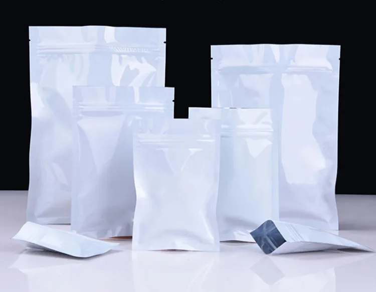 100pcs/lot Glossy White Aluminum Foil Ziplock Bag Flat Bottom White Packaging Bag Coffee Powder Gift Zipper Bags