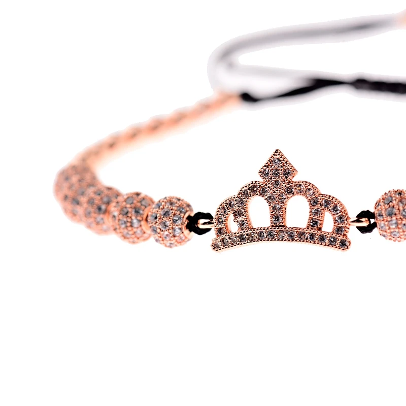 Luxury CZ King Crown Charm Men\'s Copper Bead Macrame Bracelets Fashion Geometric Long Tube Set Bracelets&Bangles For Women