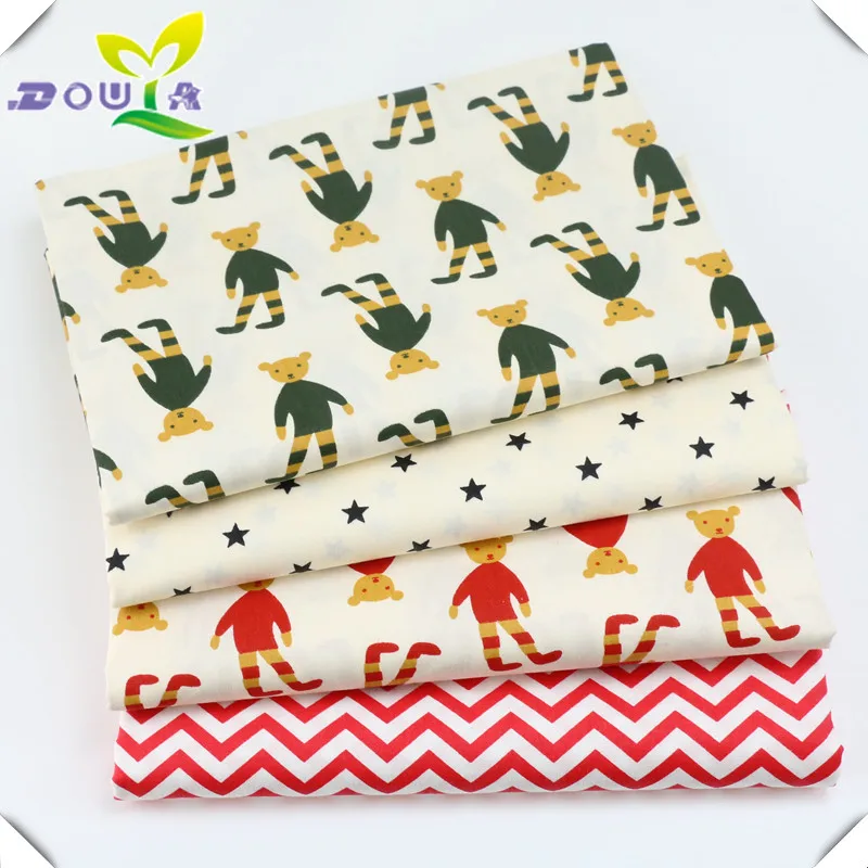 Cartoon Bear cloth, water wave star AB twill printed cloth baby cotton bed sheet fabric pure cotton handmade cloth