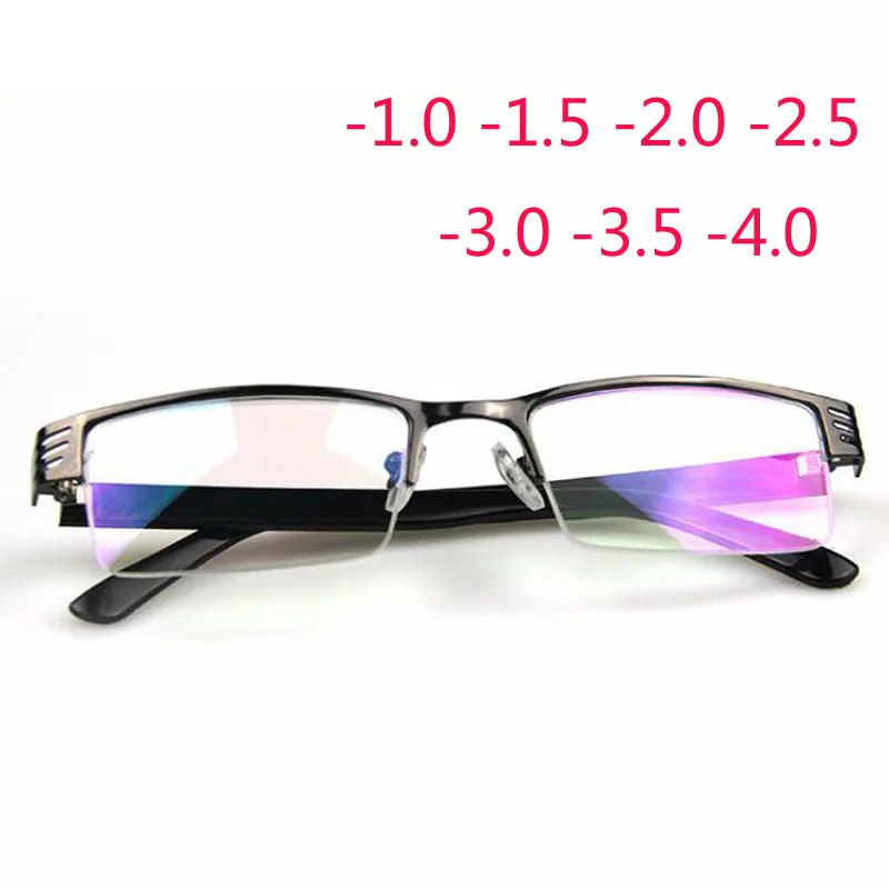 Metal Half Frame Finished Myopia Glasses Fashion Myopia Frame and Lens 100-400 Degrees Glasses -1 -1.5 -2 -2.5 -3 -3.5 -4