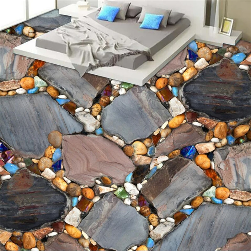 

wellyu Customized large mural pvc waterproof floor cobblestone living room bedroom 3D floor thick wear-resistant floor