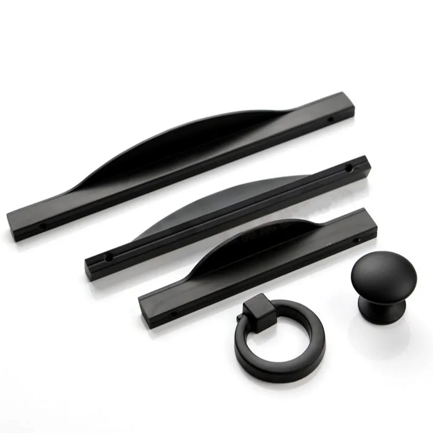 96mm 128mm 160mm Modern simple black furniture handles retro black kitchen cabinet drawer handles pulls knobs drop rings knobs