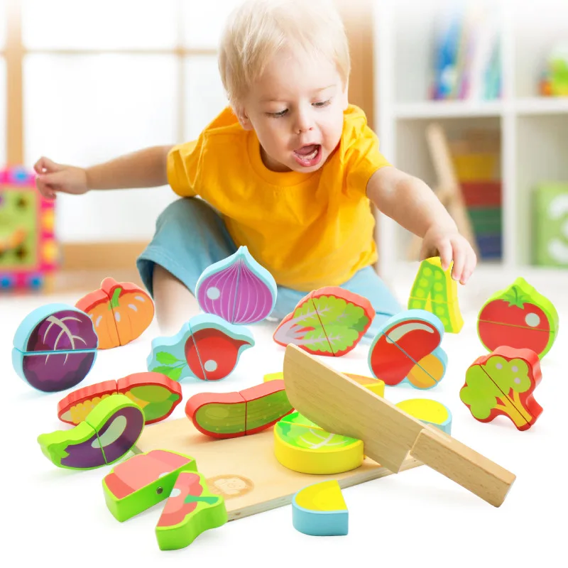 

Wooden Kitchen Fruit and Vegetable Cutting Children Simulation Game Educational Toys Safety Children's Kitchen Toy