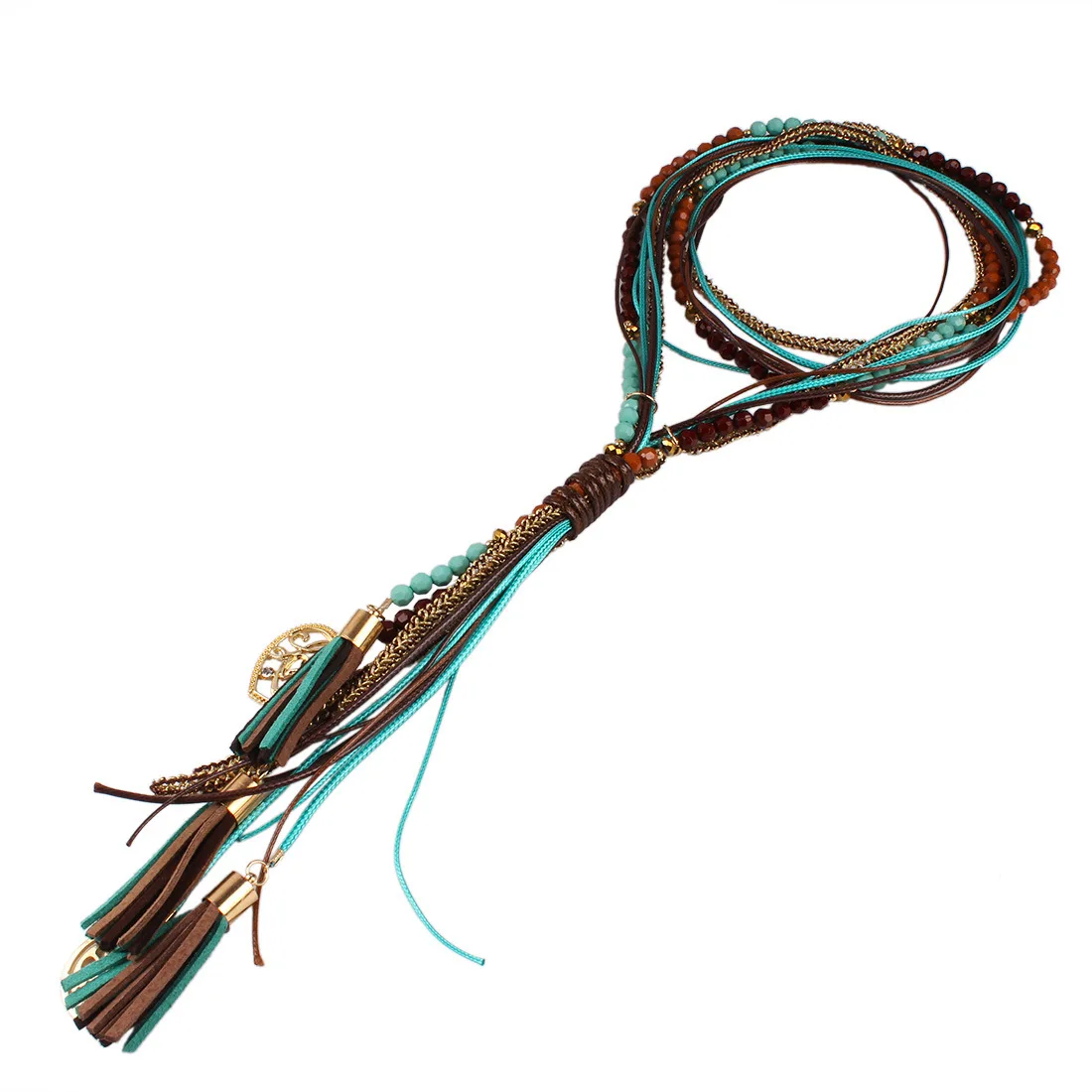 Boho Women Summer Long Necklace Handmade Round Bead Tassel Neck Accessories Green Red Statement Jewelry New Joker Sweater Chian