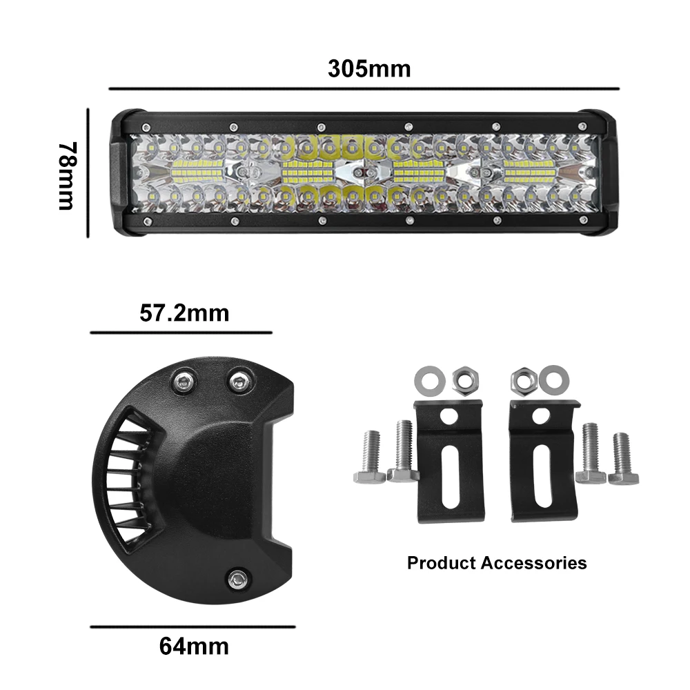 12” LED Light Bar 240W LED Work Light Off Road Lights 24000LM Spot Flood Combo Beam 12-24V For Jeep Car SUV UTV ATV Pickup Truck