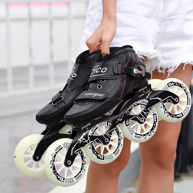 Carbon Fiber Inline Speed Skates Shoes Racing Street Outdoor Sports KR JP White Blue Black Frame 90-110mm Wheel 30-48