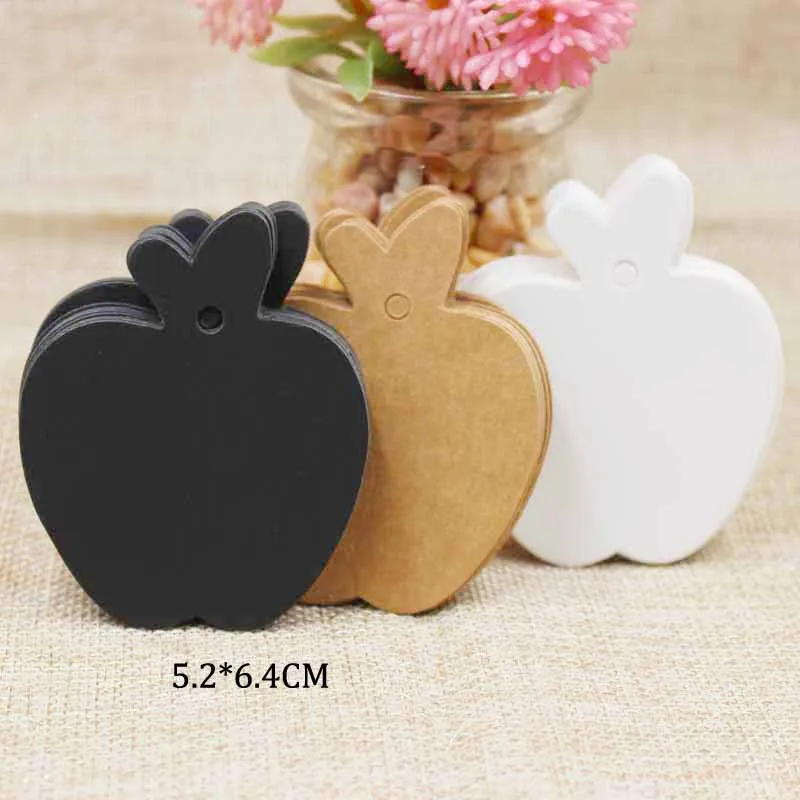 100pcs  apple shape cute kraft /white /black blank  paper gift label tag for gifts/wedding favors /cookies decorative tag