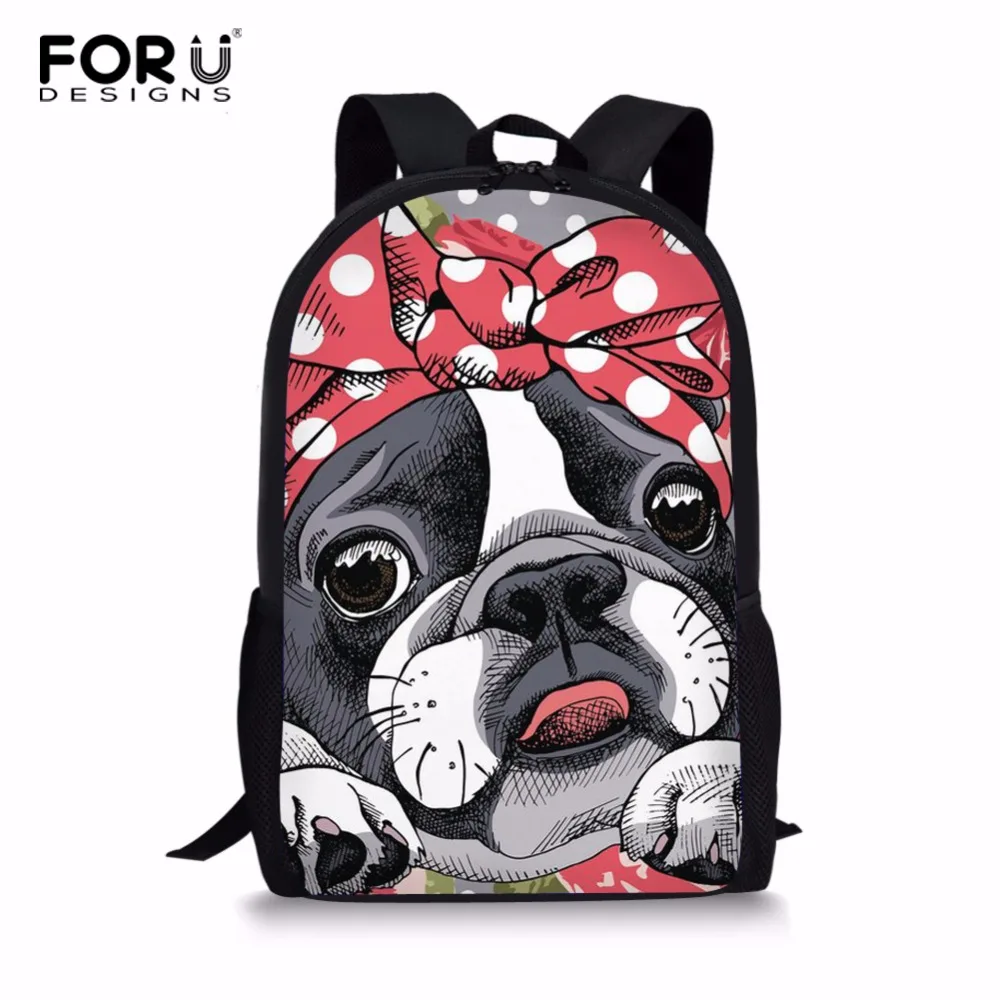 

FORUDESIGNS Girls Backpack Cute 3D Dog Boston Terrier Print Students Kids School Bags Children Bagpack Teen Girls Rucksack