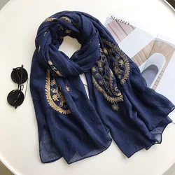 Châle en Viscose brodé à fleurs de cajou pour femmes indiennes, foulard, Pashmina chaud, Hijab et enveloppes pour musulmanes, mode automne hiver