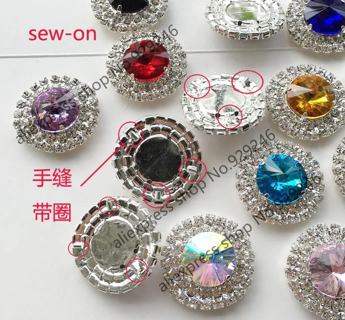 5pcs/lot 32mm red blue green yellow black white glass crystal rhinestone decorative button garment accessory crystal applique