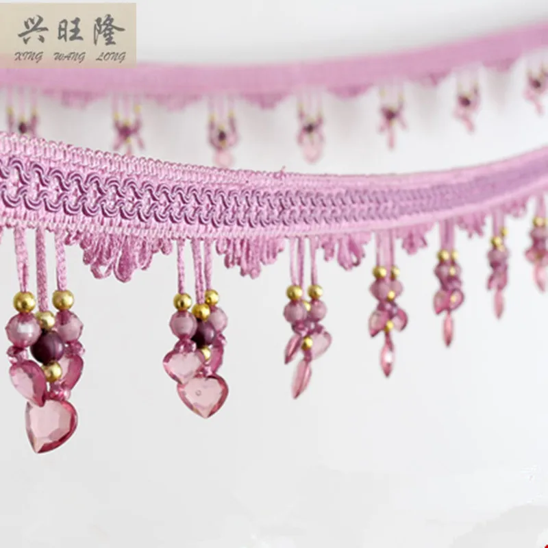 

XWL New 12M/Lot 9cm Width Three Love Beads Curtain Lace Accessories Tassel Fringe Trim Ribbon DIY For Curtain Sofa Stage Valance