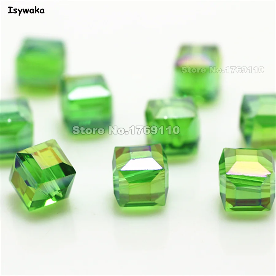 

Isywaka 100pcs 8mm Deep Green AB Color Square Austria Crystal Beads charm Glass Beads Loose Spacer Bead for DIY Jewelry Making