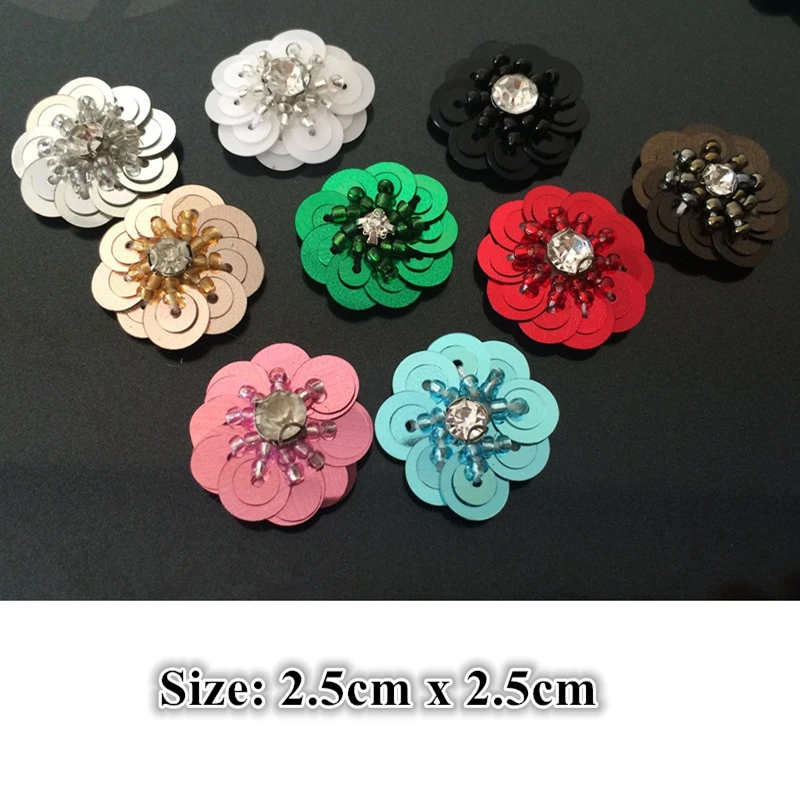 Maxsin Fun Different Color Size Sequins Beads Flower Patch Sew On Clothing Applique DIY Decoration Stickers Random 10PCS/Lot