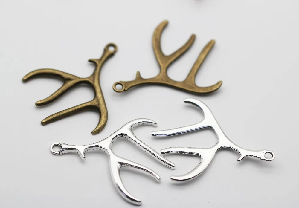 10pcs/lot Metal Christmas Charms Deer Antlers Pendants Caribou Horn For DIY Jewelry Accessories Findings