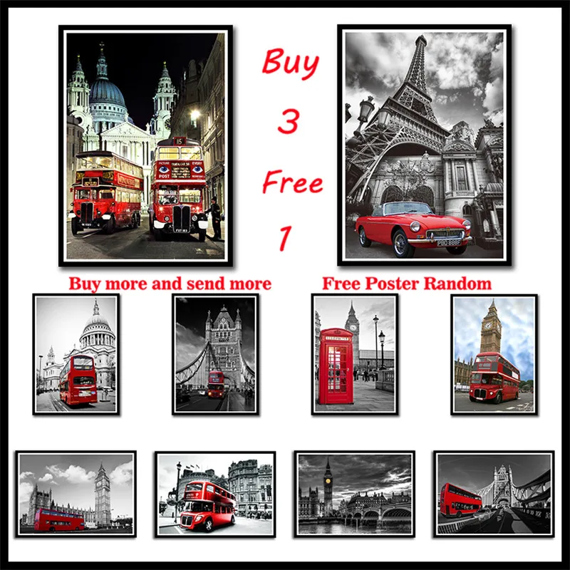 London Red Telephone Booth White Coated Paper Posters Livingroom Bedroom Home Decor Landscape Wall Sticker Frameless