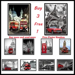London Red Telephone Booth White Coated Paper Posters Livingroom Bedroom Home Decor Landscape Wall Sticker Frameless