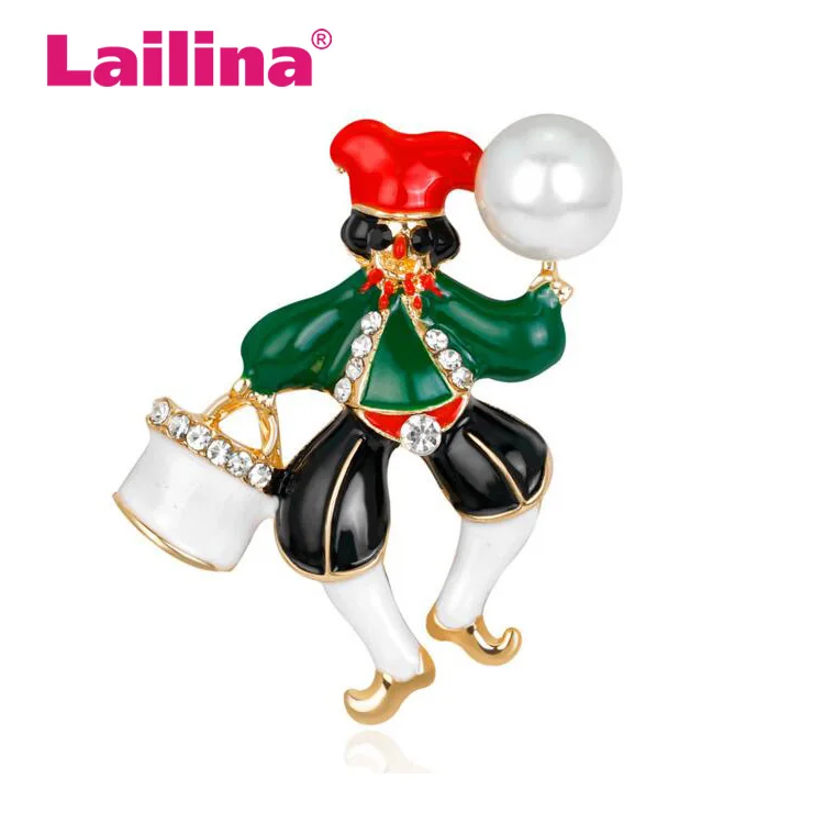 

Gold-Color Cartoon Clown Christmas Brooch For Women Wedding Party Decoration Vintage Red Rhinestone Brooches For Scarf Buckle