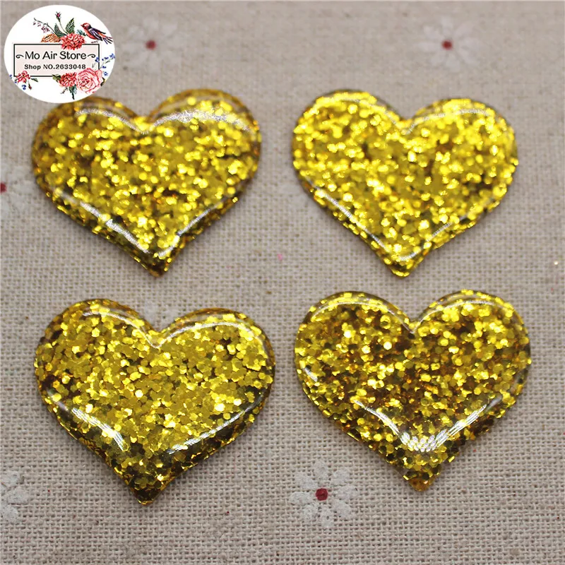 10pcs Shiny Biling Heart Resin Flat back Cabochon Art Supply Decoration Charm Craft DIY 30x36mm