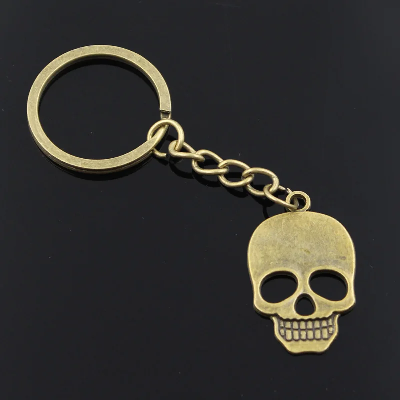 New Fashion Men 30mm Keychain DIY Metal Holder Chain Vintage Skeleton Skull 35x22mm Bronze Silver Color Pendant Gift