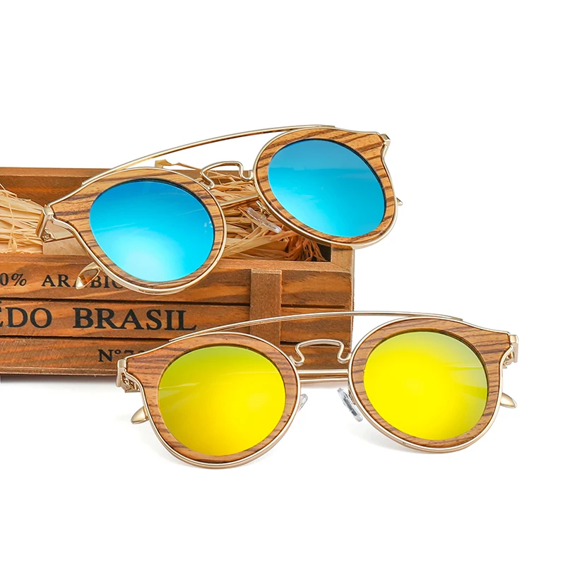 New Product Wood Round Sunglasses Women/Men Wooden Sun Glass Polarized Lens With Case NC001