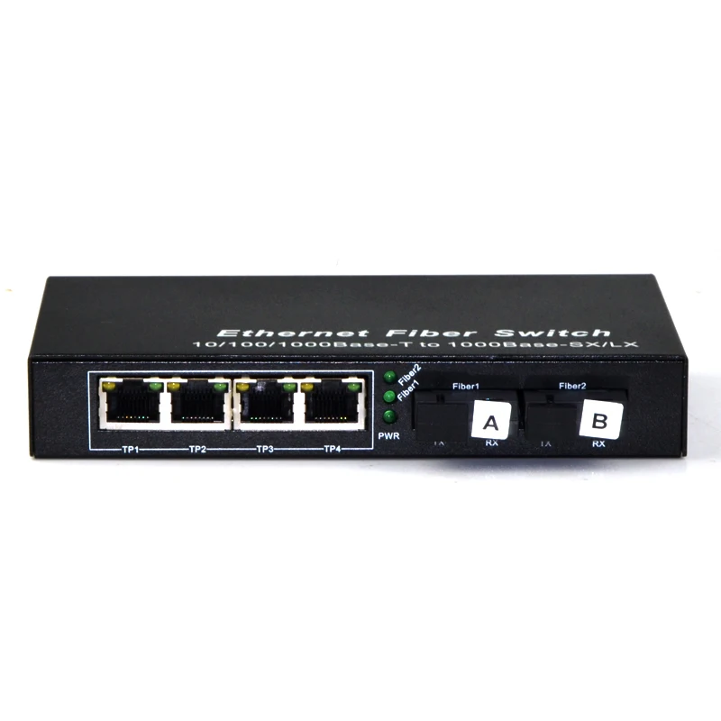 Gigabit Ethernet Media Converter,   4-port 1000Mbps RJ45 to 2-port 1000M Single-Mode SC Fiber