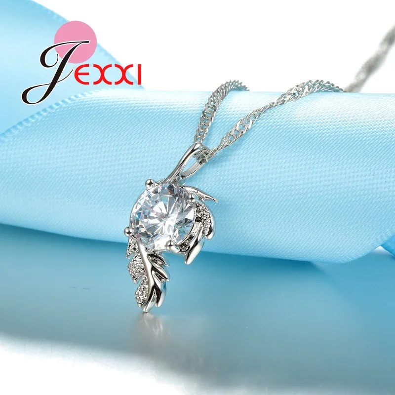 Hot Sale!!Women 925 Sterling Silver  Necklace Shiny Austrian Rhinestone Leaves Design Pendant Girl Wedding Accessories