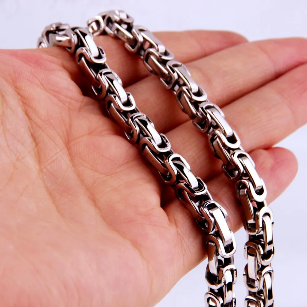 Custom ANY Length 5/6/8mm Byzantine Box Mens Chain Boys Stainless Steel Necklace or Bracelet Fashion Jewelry