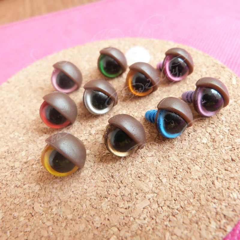 60pcs---10mm mixed color toy eyes with eyelid with washer---you can choose eyelid color