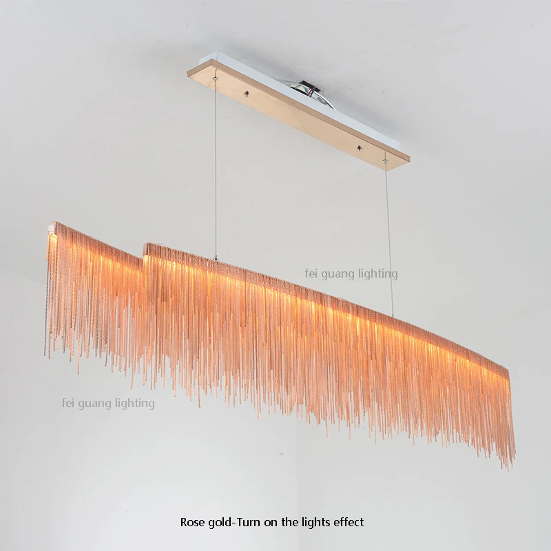 Postmodern Aluminum Chain Tassel Design Pendant Lamp Silver/Rose Gold Luxury Hanging Lighting For Living Room Luminaire F9110#