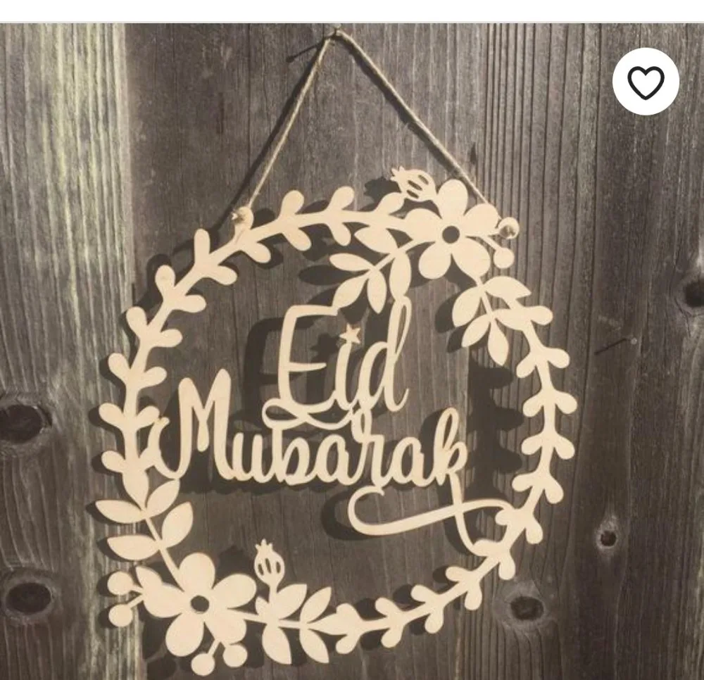 Custom Wooden eid Mubarak wreath wall decor Plaque,bedroom sign,nursery decoration,Eid party decor,Eid celebration