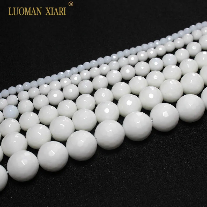 Wholesale Faceted Natural White Porcelain Stone Beads For Jewelry Making Ceramic DIY Bracelet  4/6/8/10/12/14 mm Strand 16\'\'