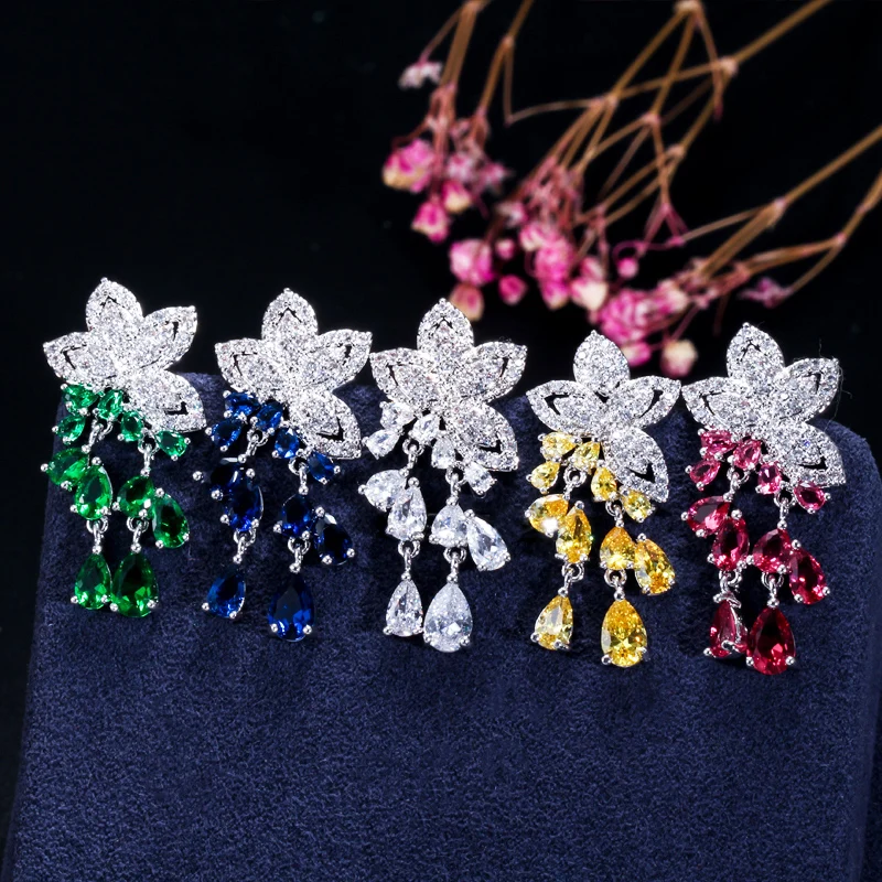 CWWZircons 2026 Neuheit Kubische Zirkonia Quasten-Blumen-Ohrringe und Anhänger-Halskette Modische Damen-Schmucksets T334 – Detail 8